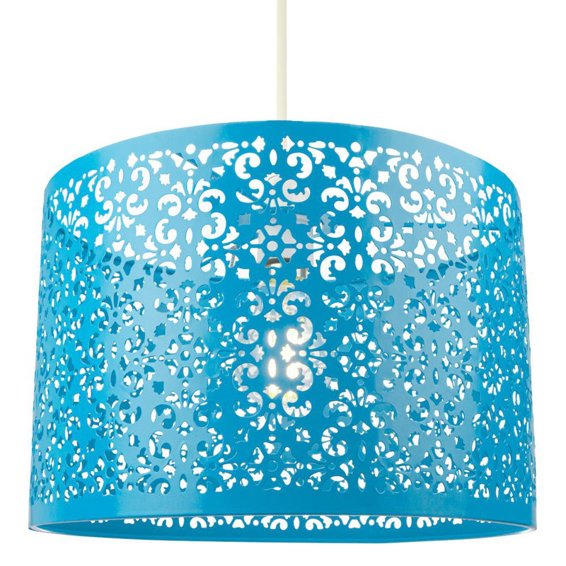 Marrakech Designed Pendant Light Shade with Floral Decoration, 19cm H x 29cm W x 29cm D, Teal