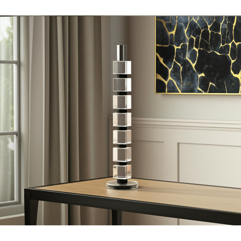 Chandelle de table 15 "en cristal transparent argenté et noir