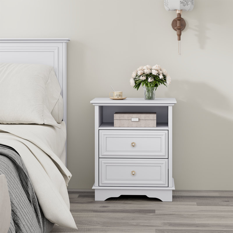 Table de chevet 2 tiroirs Classic Vintage, Blanc