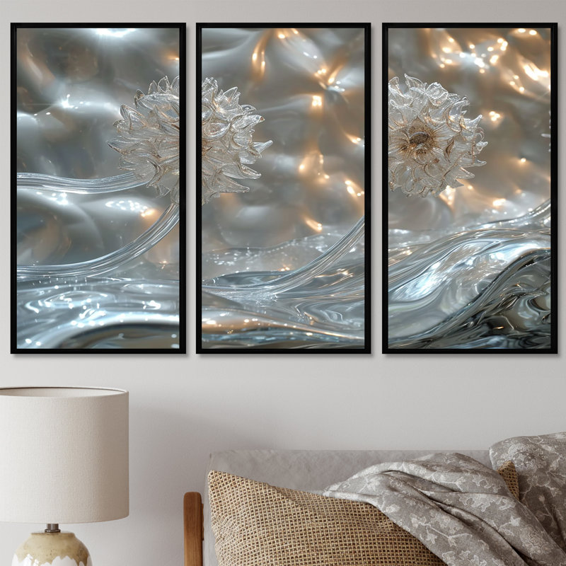 Walton - Ensemble d'art mural pissenlit, Cadre flottant noir, H 40 po x l 60 po x P 1 po