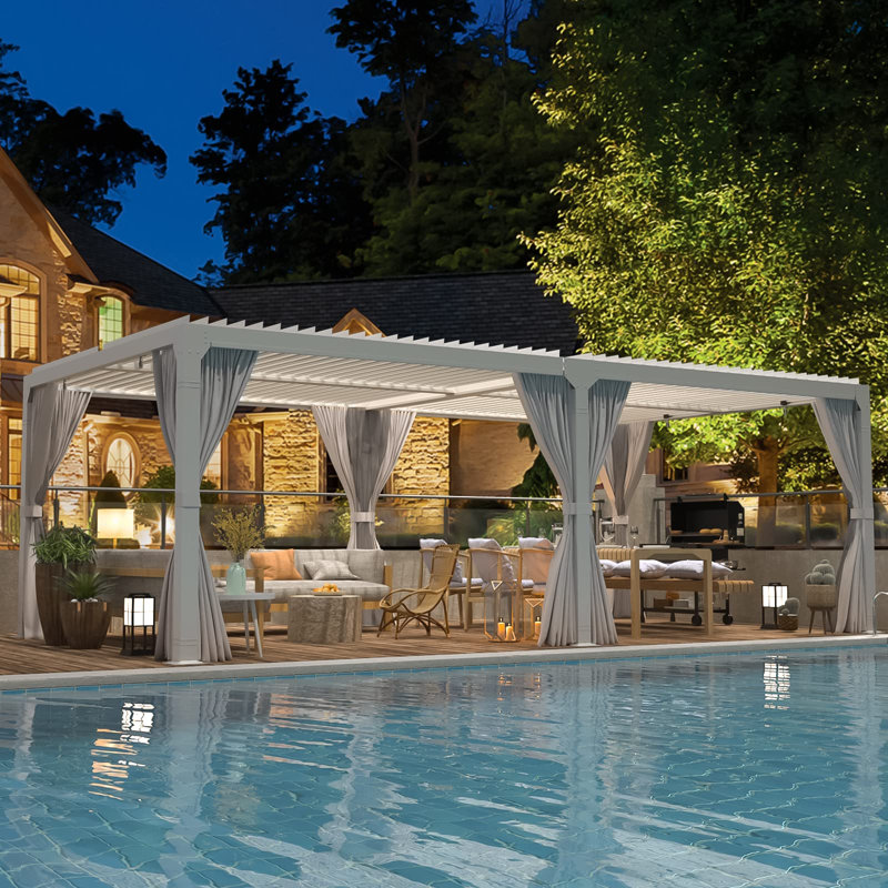 12 x 20 FT Outdoor Louvered Pergola with Adjustable Roof & Hidden Drainage – Rustproof Aluminum Hardtop Gazebo for Patio, Backyard, Deck & Garden