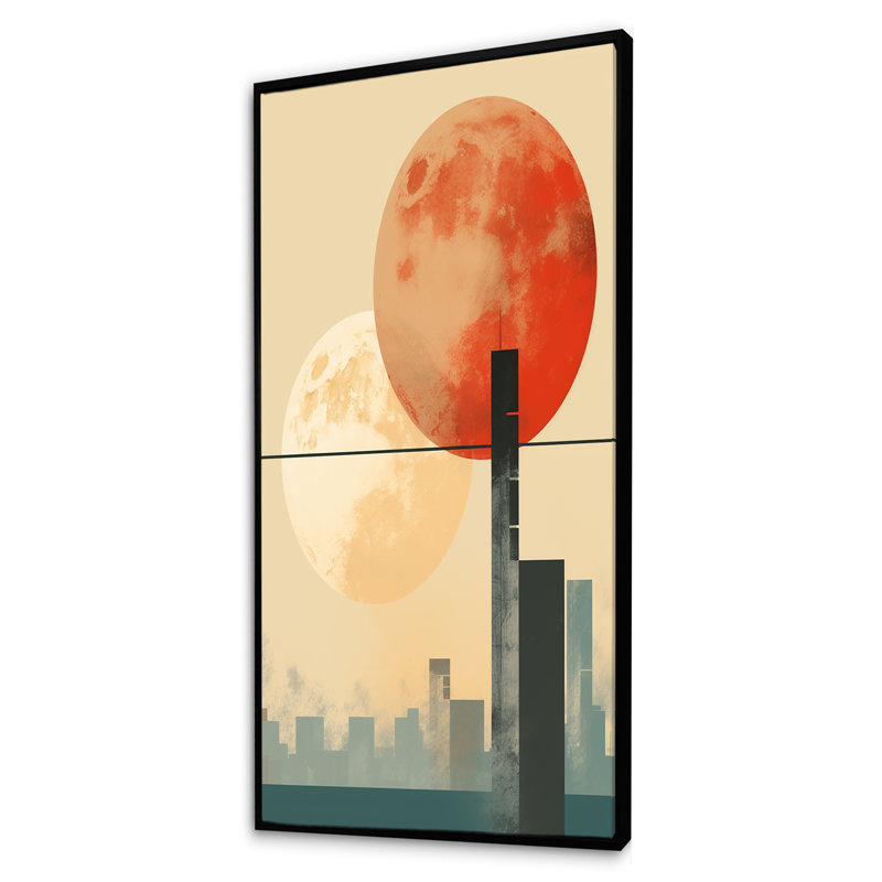 Lever de soleil orange et beige, Cadre flottant noir, H 60 po x l 28 po x P 1,5 po