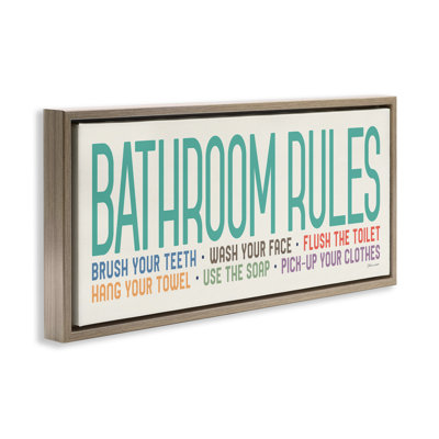 «Bathroom Rules with Teal», art encadré sur toile flottante par Stephanie Workman Marrott WRP-1315
