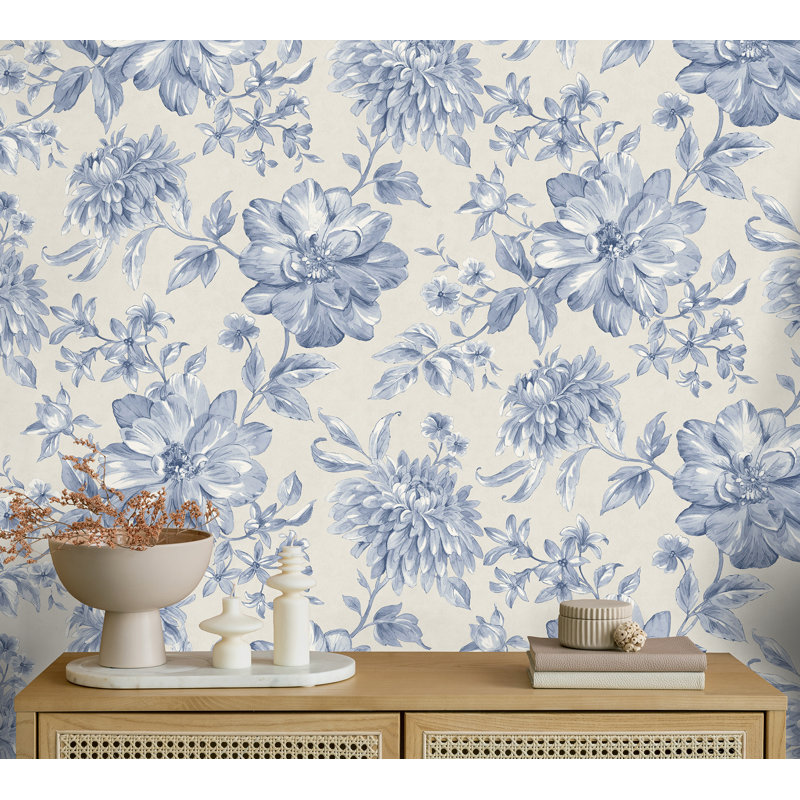 Papier peint floral Gabriela, Bleu