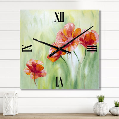 Red Blossoming Poppies I - Traditional Wall Clock