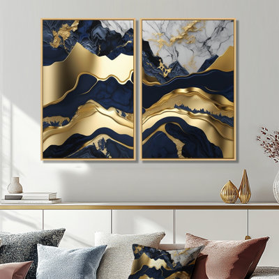 Blue And Gold Mesmerizing Marble Abstraction I - Gold Modern Wall Art