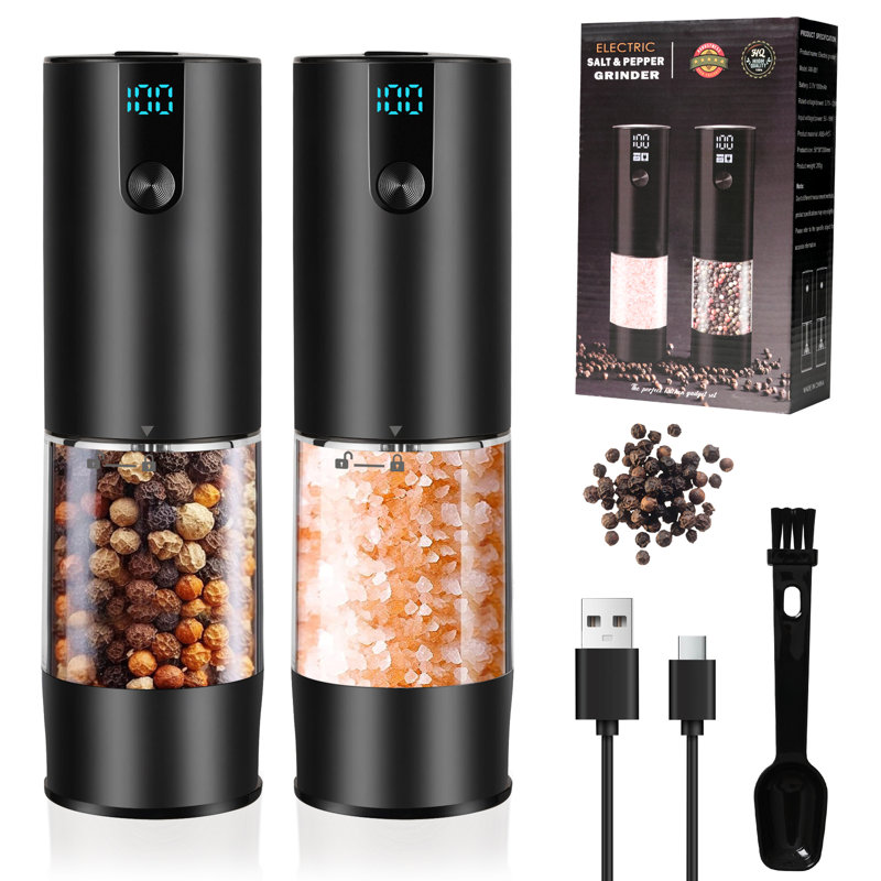 Electric Salt and Pepper Grinder Set - USB Rechargeable With Display Screen And LED Lights,  Upgraded Larger Capacity, Adjustable Coarseness