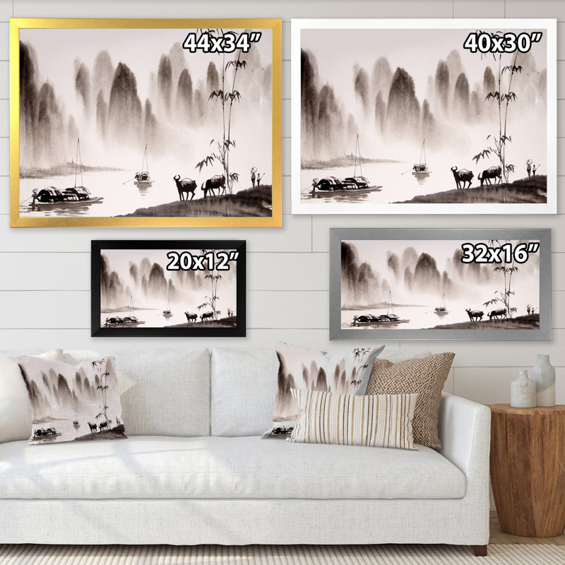 Peinture à l'encre de Chine, Cadre photo noir, H 8 po x l 12 po x P 1,5 po