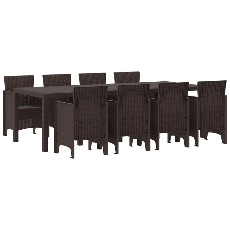 9 Piece Garden Dining Set Poly Rattan, 73cm H x 250cm W x 100cm D, Brown