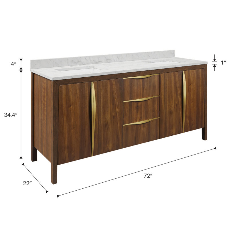 Ferrero 72 in. Double Sinks Carrara White Marble Bath Vanity in Noir Juglans with Satin Gold Hardware, Noir Juglans