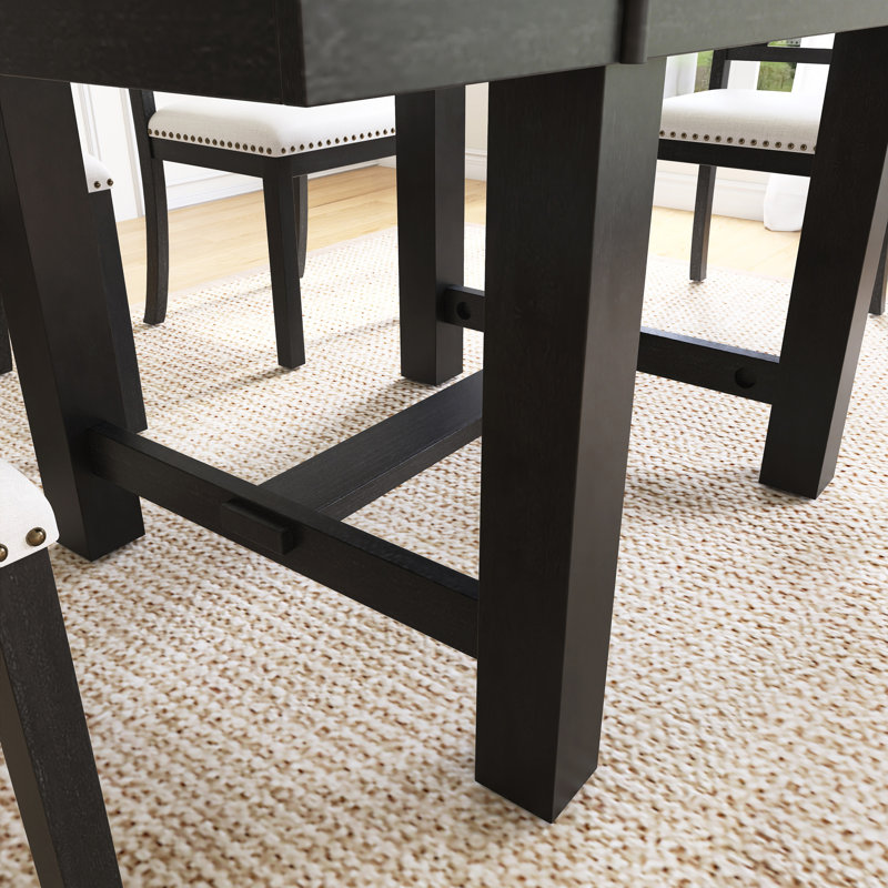 Ensemble de table de salle à manger 6 pièces à plateau en bois avec banc, Beige; noir, Noir