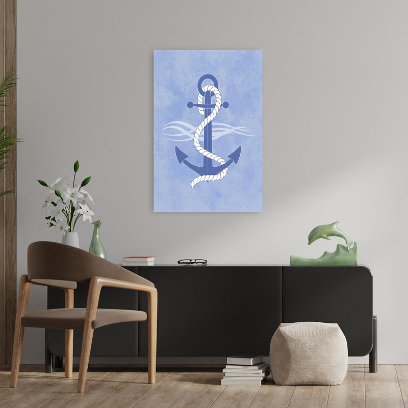 Art nautique, ancre nautique et corde, océan côtier, H 36 po x l 24 po
