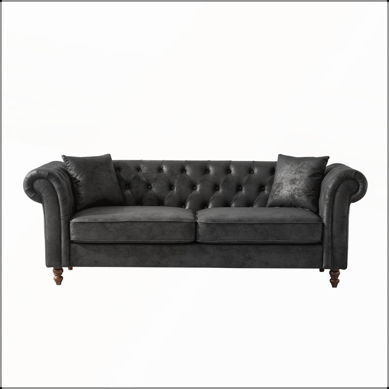 Canapé Chesterfield Tech pour salon et bureau, H 29 po x l 83,25 po x P 33 po, Noir