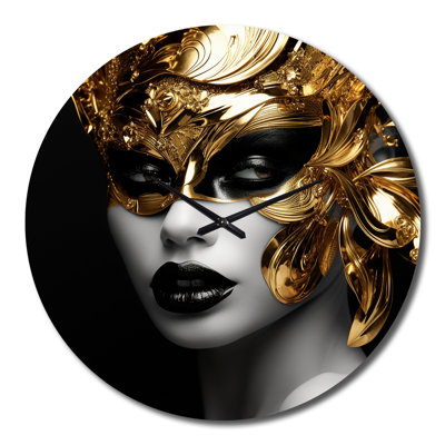 Horloge murale vénitienne Grace Glam avec masque en métal doré