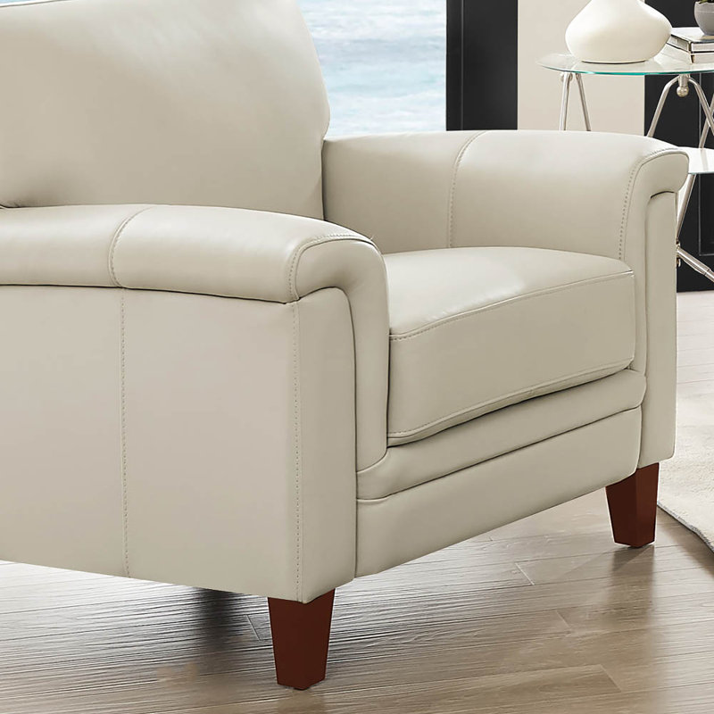 Fauteuil club en cuir véritable de 37,5 po Marineta, Cuir véritable blanc