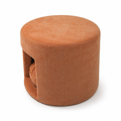 Modern Pet Friendly Ottoman Featuring a Removable Pet Cushion Hidden Pet Nook Acacia Wood Legs and Upholstered Footrest Stool for Living Room Bedroom
