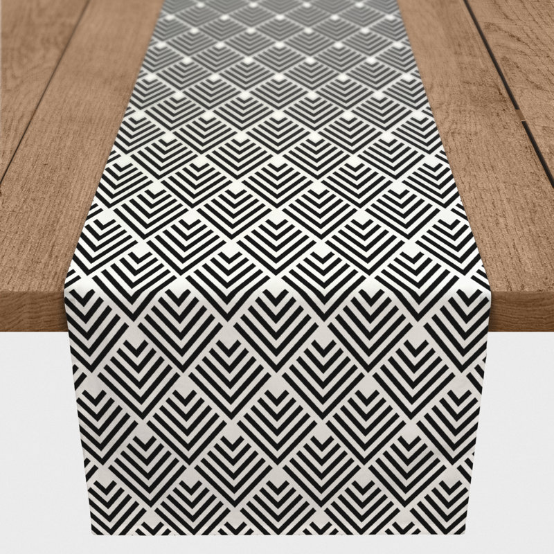 Chemin de table géométrique, 90 po x 16 po, Noir