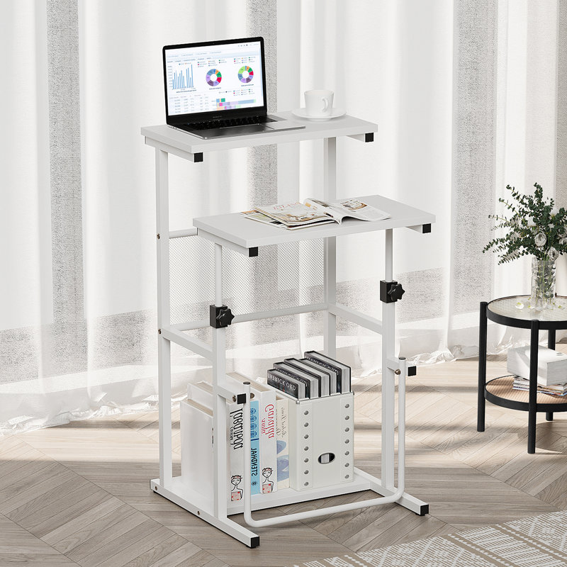 Lugos Adjustable Height Steel Computer Desk, White