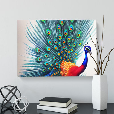 Watercolour Peacock Art - Wrapped Canvas Print