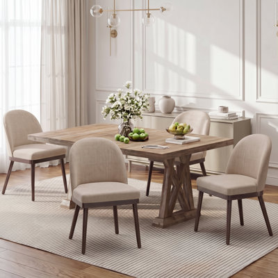 Wide Upholstered Solid Wood Dining Chairs