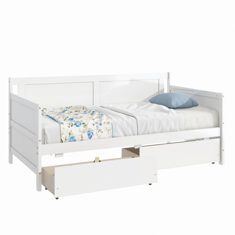 Wood Daybed With Two Storage Drawers, White