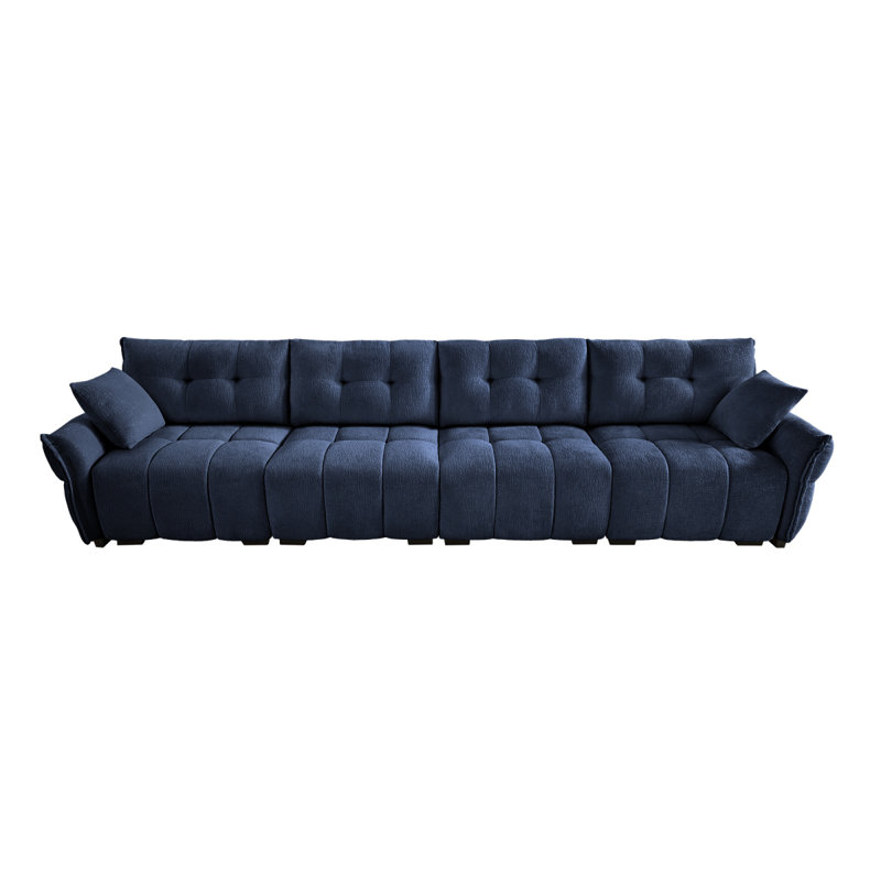 Modern 4  Seater Sofa,Solid Wood Frame In Premium Chenille,High  Resilience Cushions, Blue Chenille