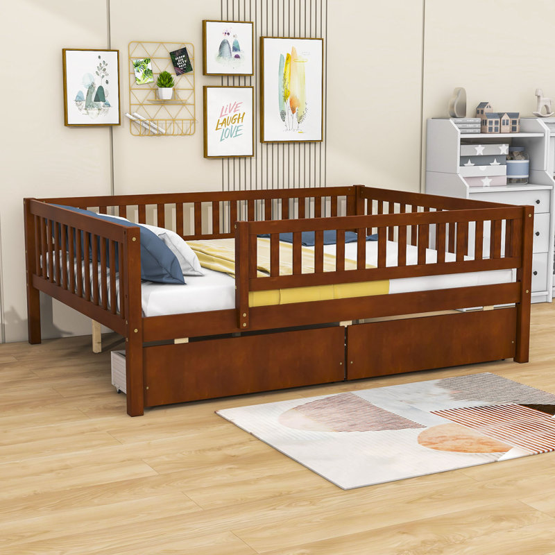 Wood Daybed with Two Drawers, Walnut, Full / Double