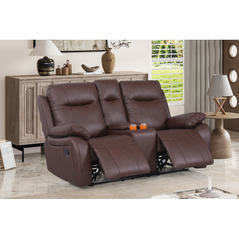 Bhuvi 70.47'' Faux Leather Reclining Loveseat, Brown Faux Leather