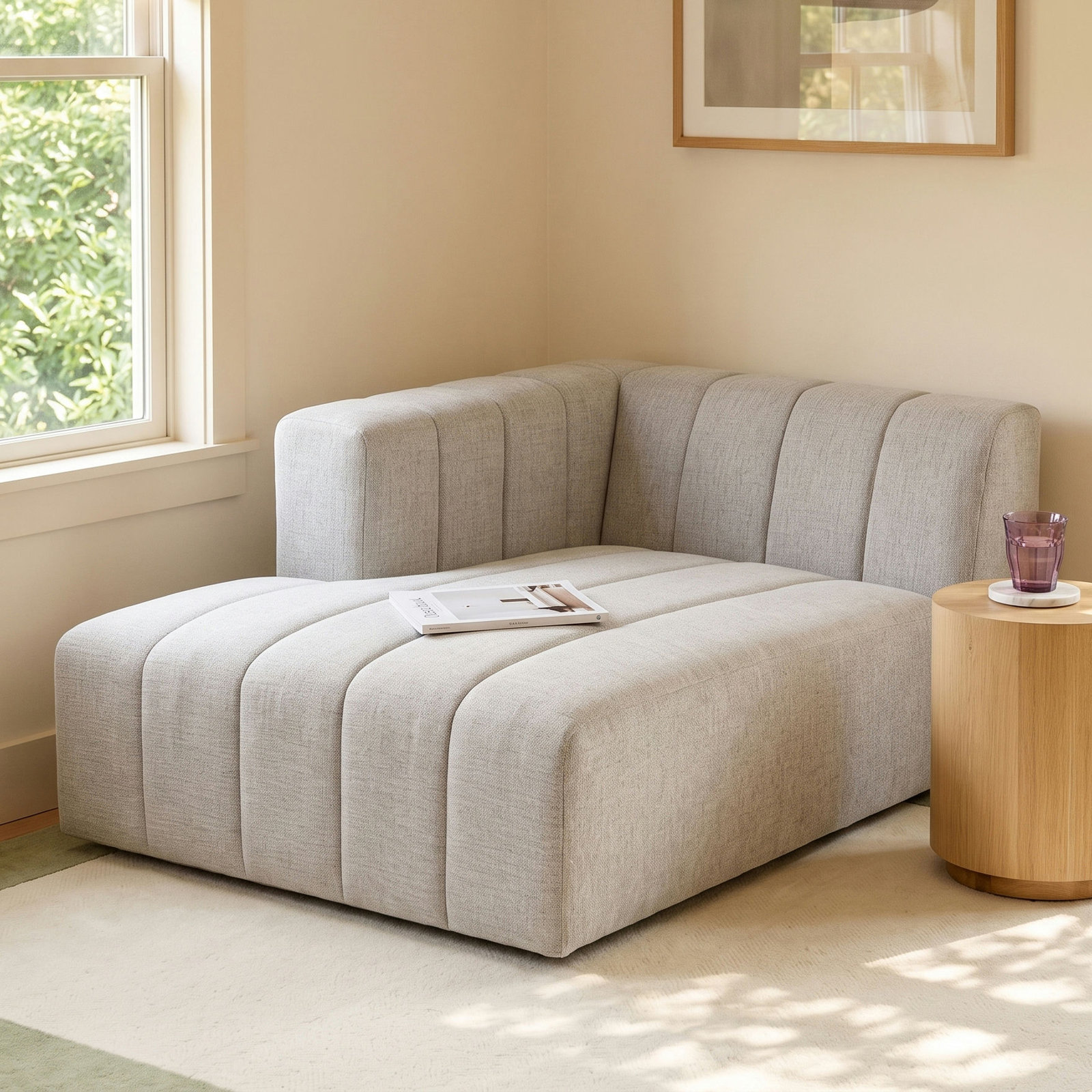 Bowry Chaise Lounge, Light Gray Napa Sandstone, Left Hand Facing