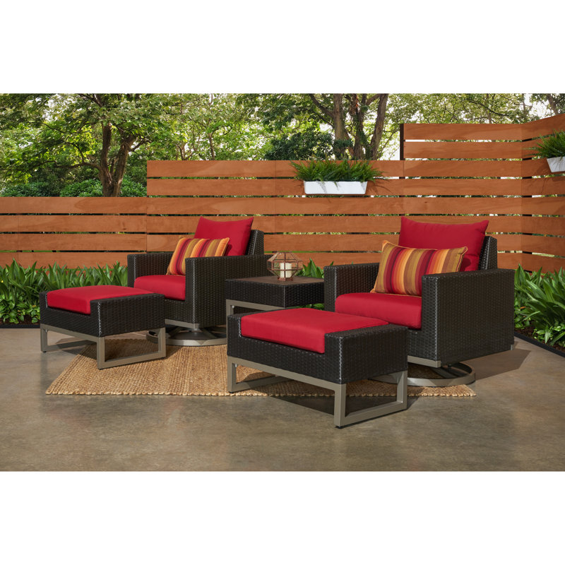 Sameko 2 - Person Patio Conversation Set with Sunbrella® Cushions, Canvas Jockey Red Sunbrella® Canvas, Brown