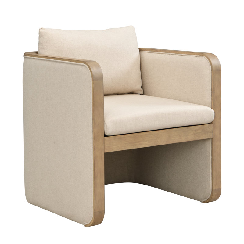 Calder  Mid-Century Modern Upholstered Dining Armchairs With Solid Wood Frame, Polyester Beige/Light Ash
