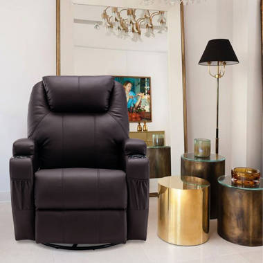 Swivel Rocker Recliner Chair for Living Room with Cup Holders Pillow Latitude Run Leather Type: Black Faux Leather