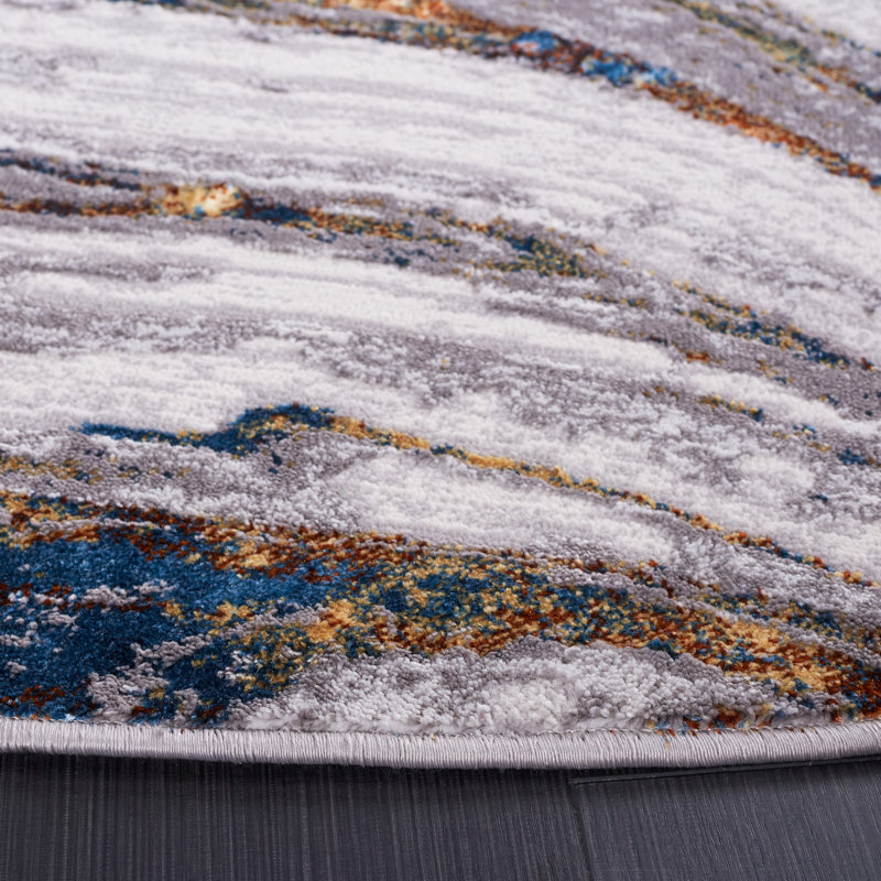 Tapis gris / bleu Alohi 211, Rond 6 pi 7 po