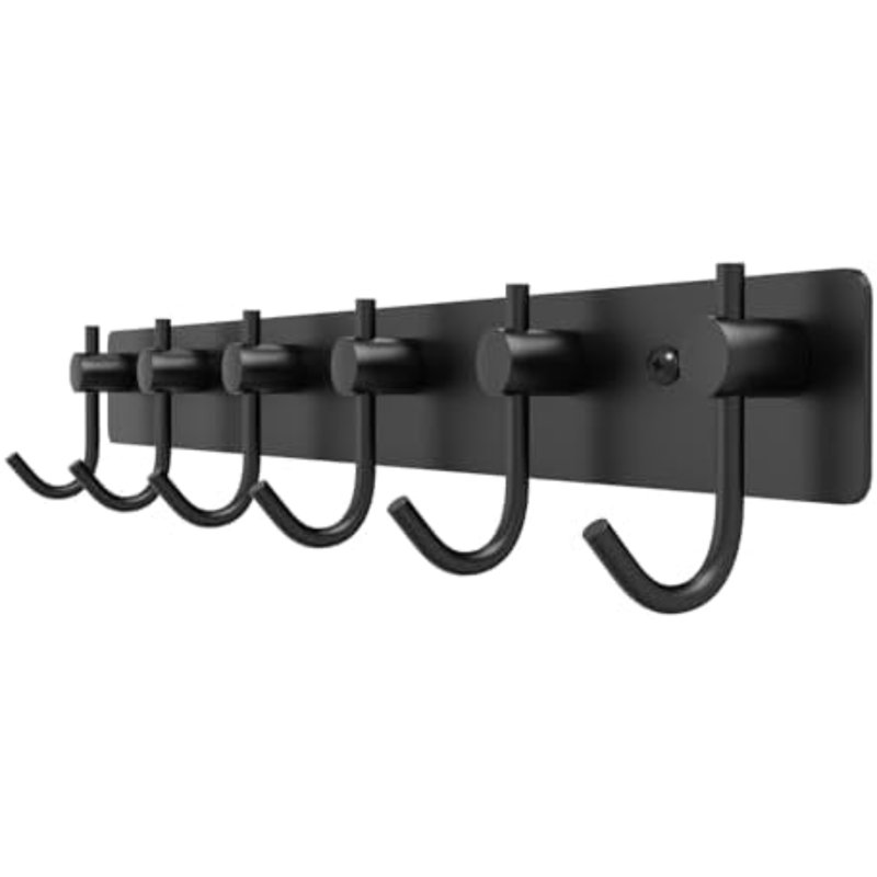 Crochets muraux pour suspendre les vêtements, porte-manteau mural noir avec 6 crochets, porte-serviettes, crochets pour chapeaux, crochet pour peignoirs dans la salle de bain, la chambre, la cuisine, le salon (1 paquet)