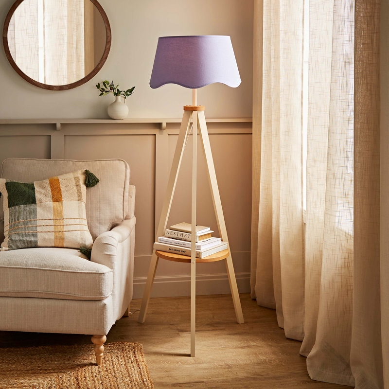 Morrigan Painted Cream Tripod Floor Lamp with Scalloped Shade, No, Purple