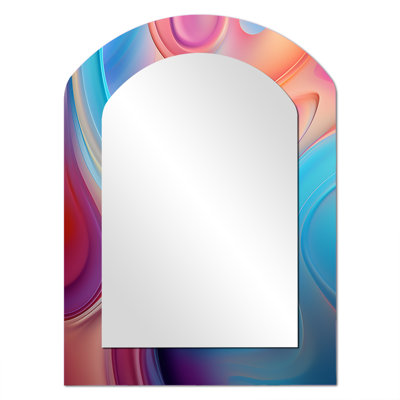 Transitional pink and blue Shapes III - Transitional Shapes Asymmetrical Unique Wall Mirror, Modern Unique Shape Mirror, Printed Metal Art