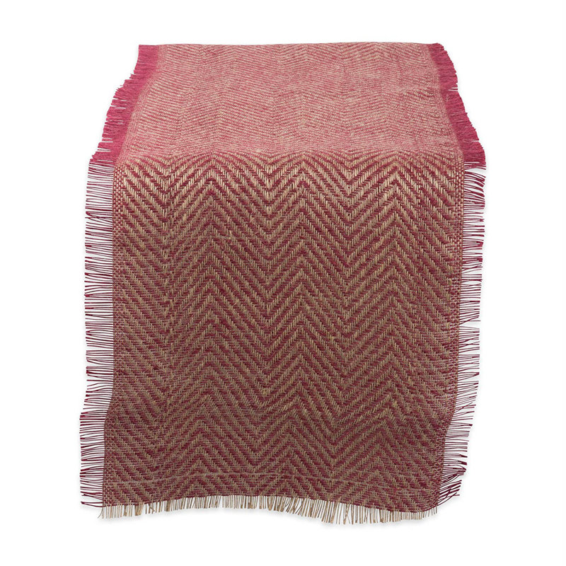 Baba Chevron Burlap Table Runner, 72" L x 14" W, Red