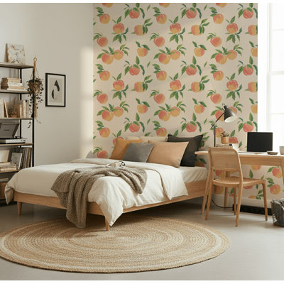 Pêches, aquarelle florale murale