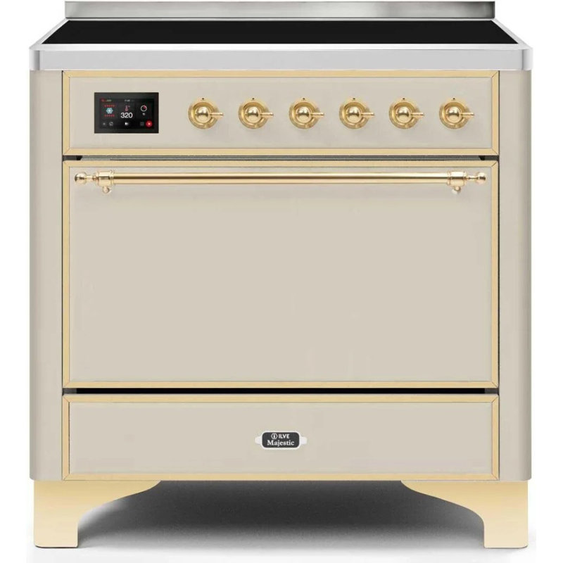 Majestic Ii 36 Inch Freestanding Induction Range, Antique White/Brass