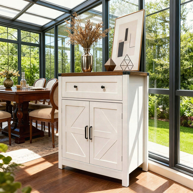 White & Wood Farmhouse Barn-Door Cabinet, White/Oak