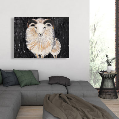 Two Bushy Ram - Beige Canvas Home Decor | Animal Art