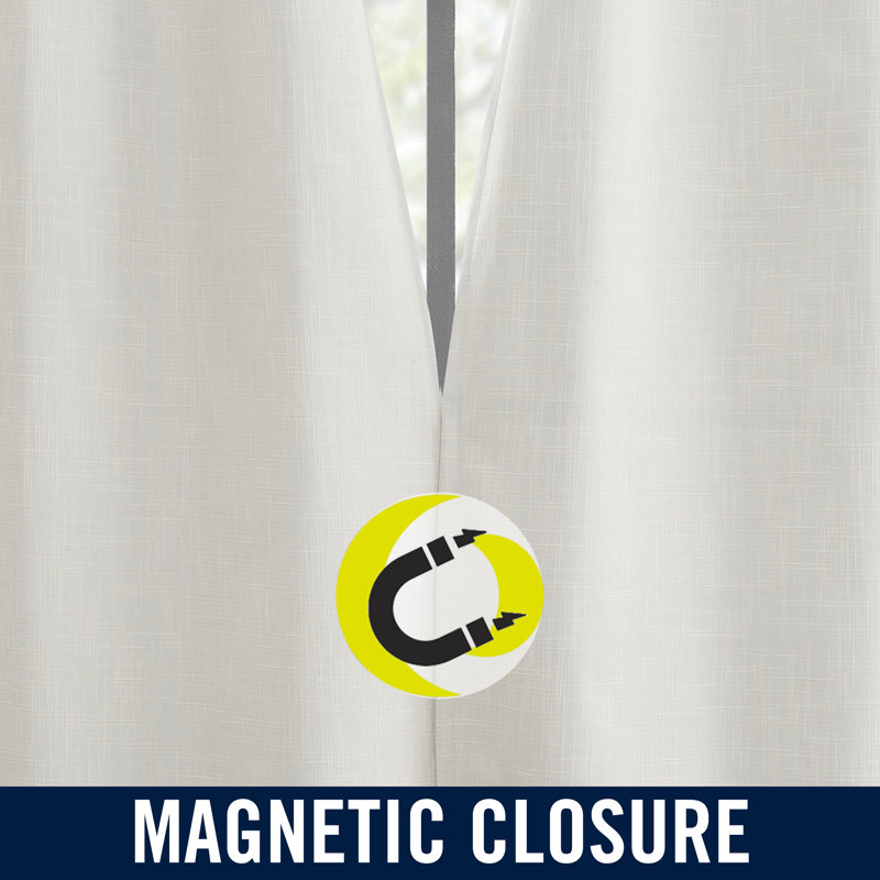 Sun Zero Aldwin Slub Texture Magnetic Closure 100% Blackout Grommet Curtain Panel, 40" W x 63" L, White