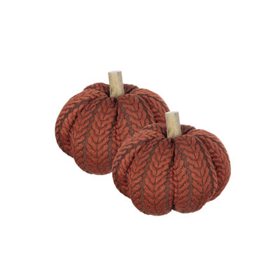 Set Of 2, 8.5X8.5X8.5" Orange Fabric Pumpkin, Pumpkin Ornament Decor For Holiday Harvest Festival Fall Festival & Thanksgiving