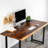 55" Walnut Solid Wood Computer Desk With Drawer And Metal Frame, Modern Home Office Table