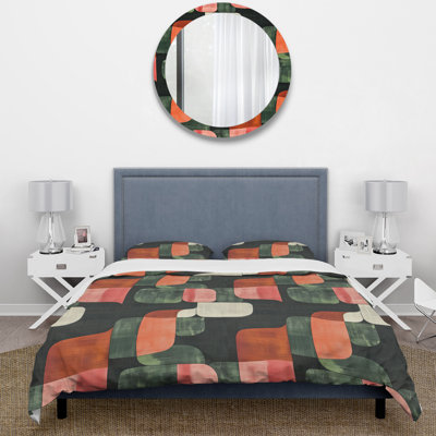 Pink Green Midcentury Geometric Shapes - Midcentury Colors Soft Line Duvet Cover Set