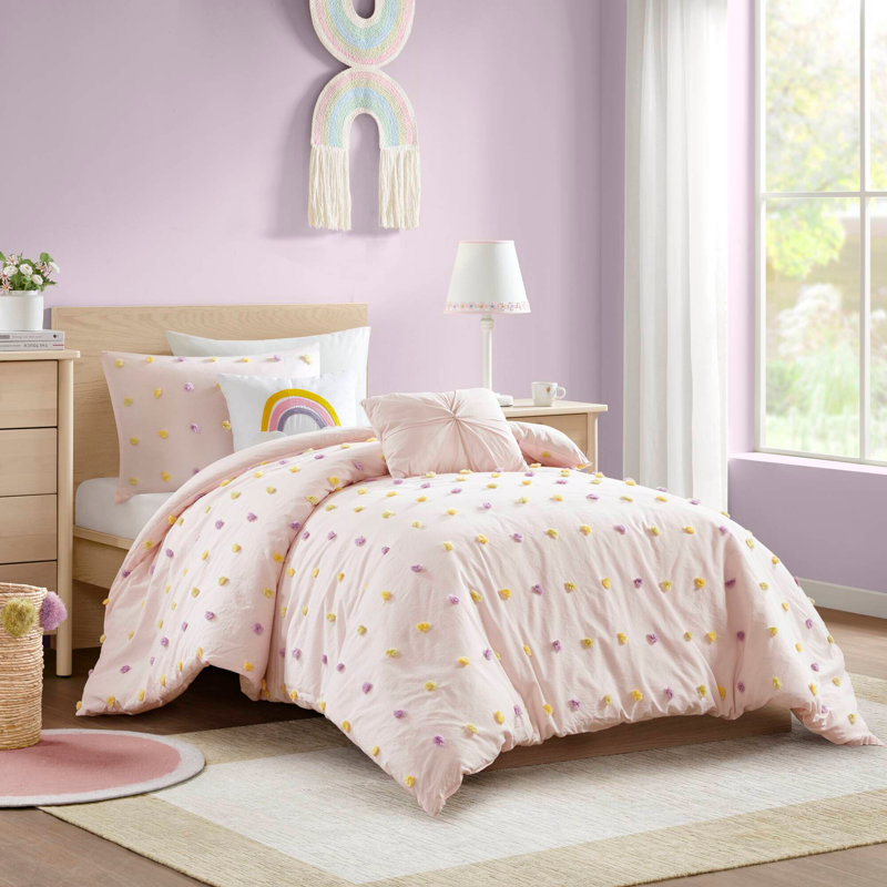 4PCS Twin/Twin XL Cotton Jacquard Pom Pom Comforter Set