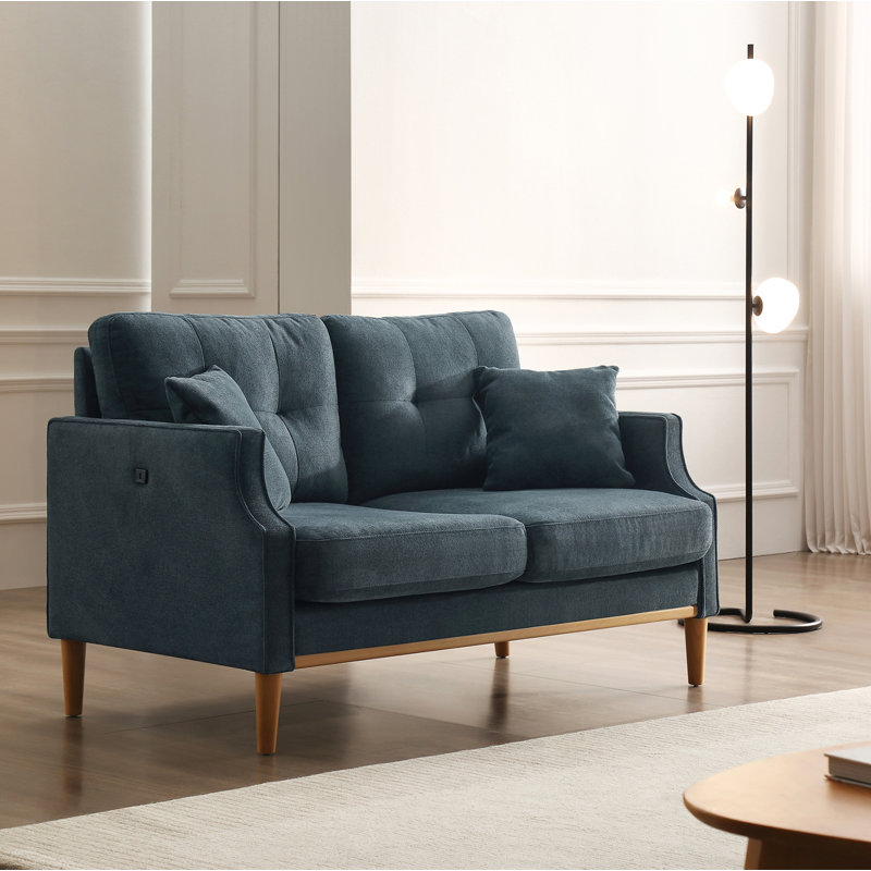 Anwita Recessed Arm Standard Loveseat, Polyester Blend Dark Blue, 35.03" H x 56.7" W x 31.9"D