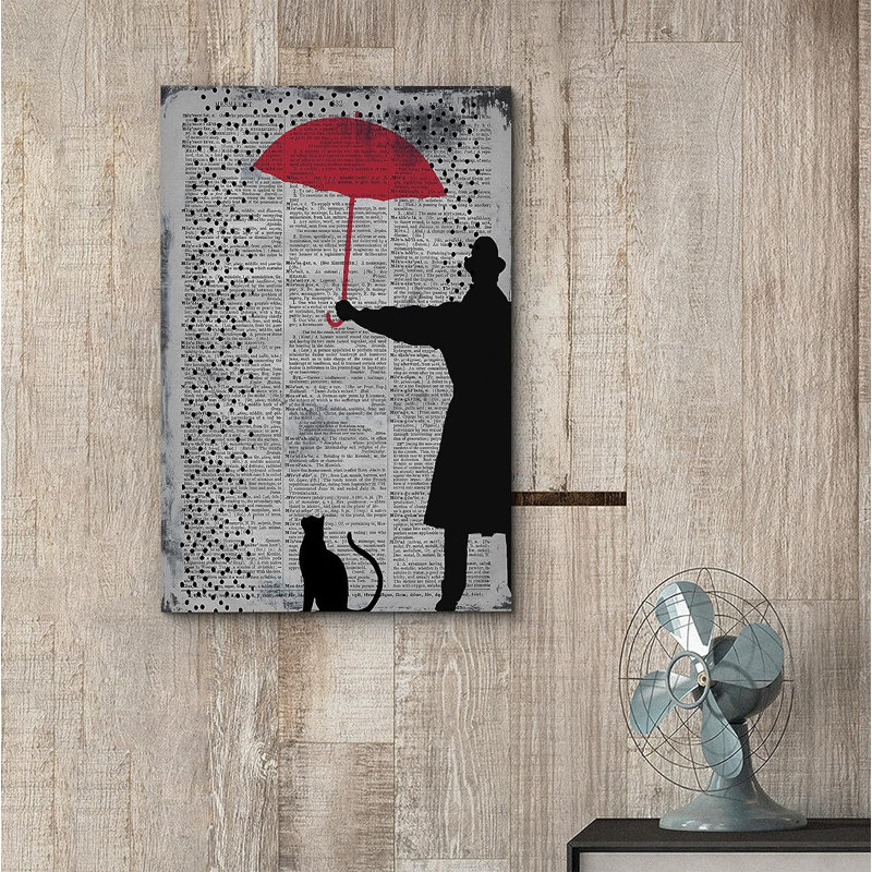 «Journal journal parapluie chat sur toile», Toile tendue, H 18 po x l 12 po x P 1,5 po
