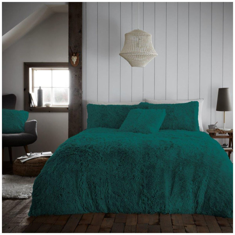 Polyester Solid Colour Duvet Cover Set with Pillowcases Included, King, Teal