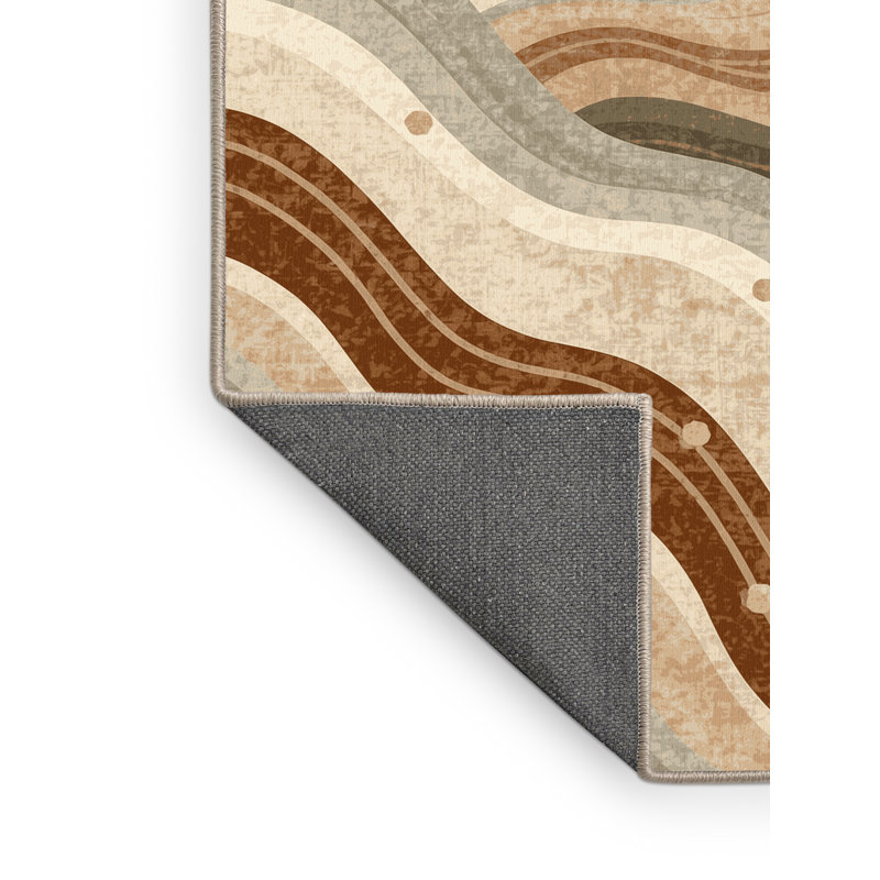 Soft Plush Ristaino Mountain Geology Layers Classic Floral Area Rug in Beige – Beige Binding, 2x4